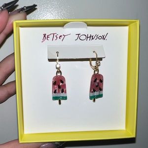 Betsey Johnson Earrings Watermelon Popsicle Hoop Clicker Summer Fun Cute